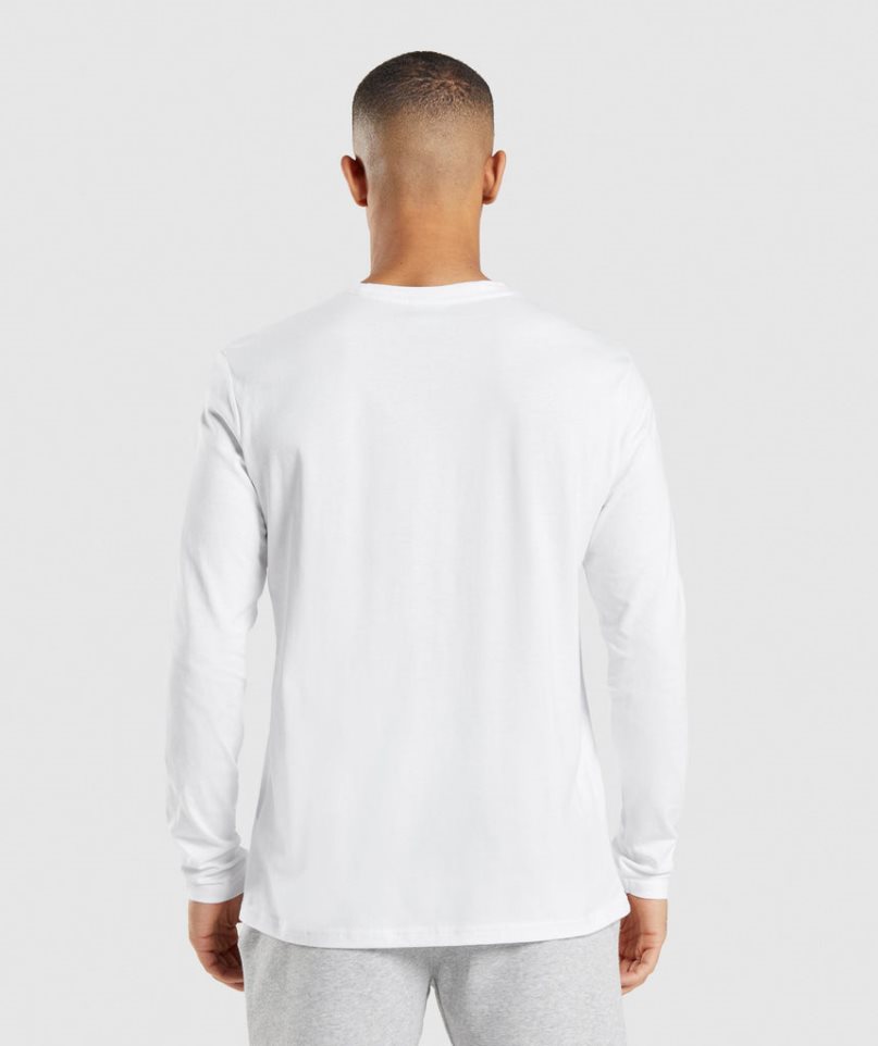 Men's Gymshark Crest Long Sleeve T-Shirts White | CA 078NA3